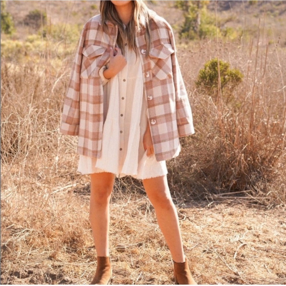 CJLA New Clancy Check Plaid Shirt Jacket Shacket XL  Neutral
